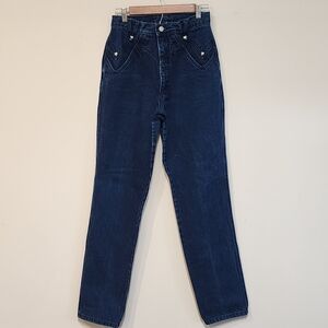 Vintage Western RANCH High-Waisted Blue Denim Jeans with Heart HARDWARE
